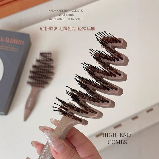 Gaobaohe Pine Cone Boar Bristle Massage Comb Hair Care Comb Volumizing Anti-Static Hair Styling Comb Portable Ribbed Comb - image 2