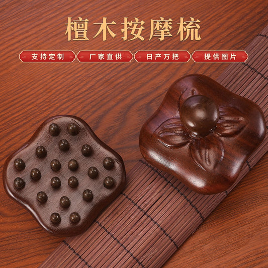 Sandalwood Four-Leaf Clover Comb with Wide Teeth for Smoothing Hair, Souvenir Gift, Scalp Meridian Massage, High Crown Hairbrush, Small Wooden Comb - image 2