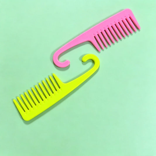 Large-toothed plastic comb with curved hook, anti-knotting comb for curly hair, hair styling comb, yellow curved hook comb - image 2