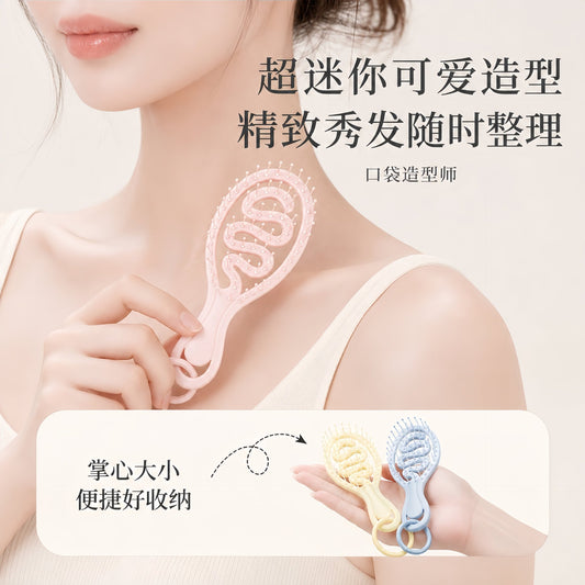 Mini hollow-out ribbed comb keychain, portable travel elastic comb, student scalp massage styling comb - image 2