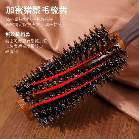 Hemuk wood bristle comb for women, for straightening hair, creating volume, anti-slip rubber ring roller comb, solid wood curling comb - image 2