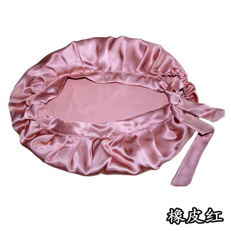Silk Sleep Cap Hair Cover Comfortable Home Cap Mulberry Silk Hair Care Silk Cap Shower Cap Pleated Tie Postpartum Cap Bathing - image 5