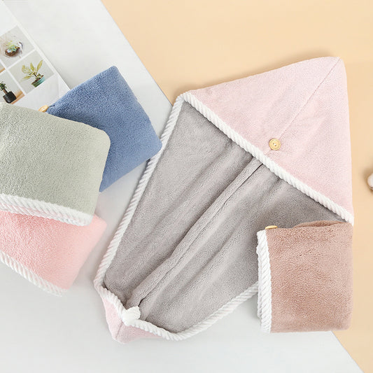Women's double-layer coral fleece microfiber super absorbent quick-drying thick shower cap hair towel wholesale - image 2