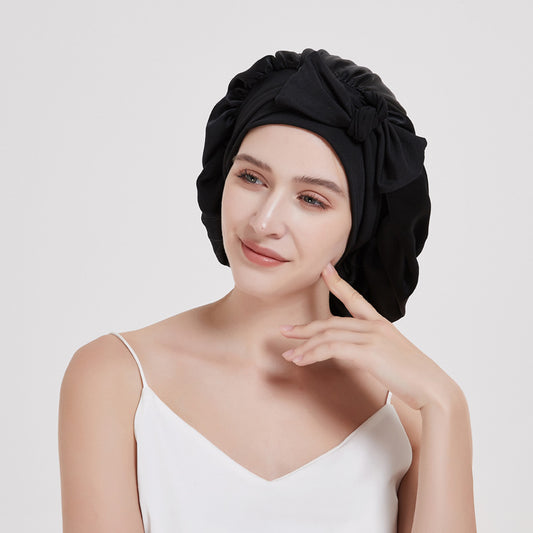 Amazon 100 Silk Crepe Satin Hair Care Wide-brimmed Lace-up Adjustable Elastic Large Silk Nightcap - image 2