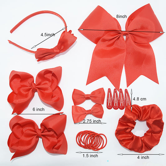 European and American 2023 Red Bow Hairpin Hairband Set Internet Red Big Dovetail Hair Rope Spring Hair Accessories - image 2