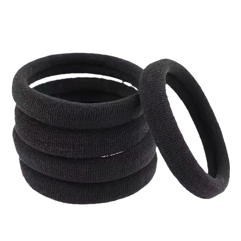 4cm Black Head Rope Seamless Towel Ring Hair Tie Leather Cover Black High Elastic Rubber Band - image 5