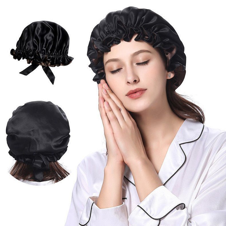 Amazon Double Layer Silk Nightcap 100 Mulberry Silk Round Hat Lace-up Hat Japanese Hat Silk Hair Care Moon Hat - image 5