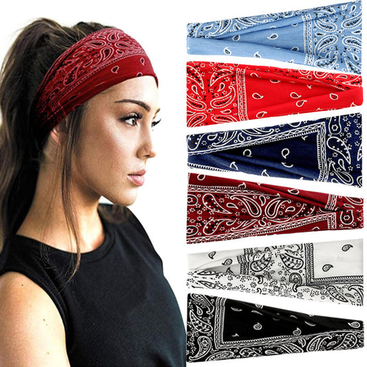 European and American sports hair band women's yoga print elastic hair band Amazon bohemian wide-brimmed turban hair accessories - image 2