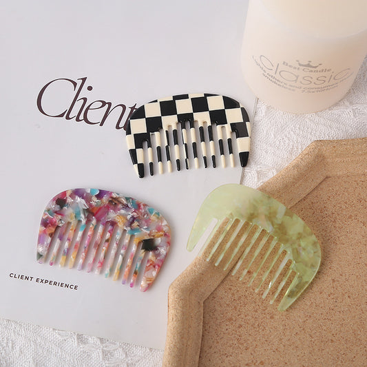 Texted Marble Acetic Acid Plate Wide Teeth U-Shaped Mini small size Hair Comb Japanese and Korean Style Retro Girl Hair Comb - image 2