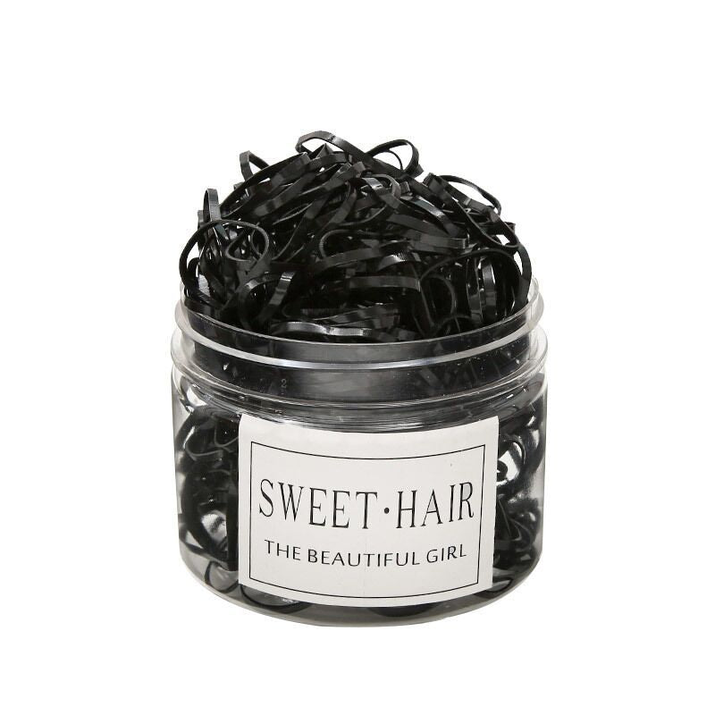 New Boxed Hair Rope Black Large Round Bottle Color High Elastic Hair Ring Strong Pull Continuous Children's Disposable Small Rubber Tendons - image 5