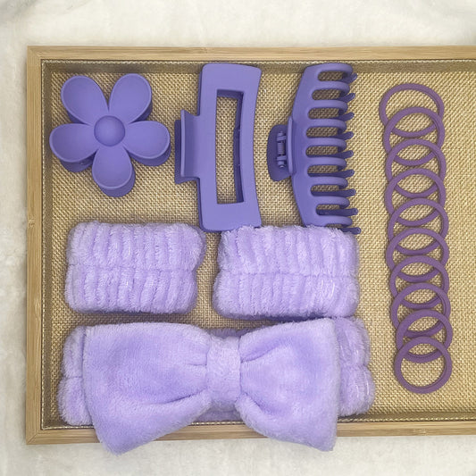 Cross-border Hot Soft Hair Band Headwear Bow Wash with Multi-color Large Grab Clip Elastic Hair Ring 16-piece Set - image 2
