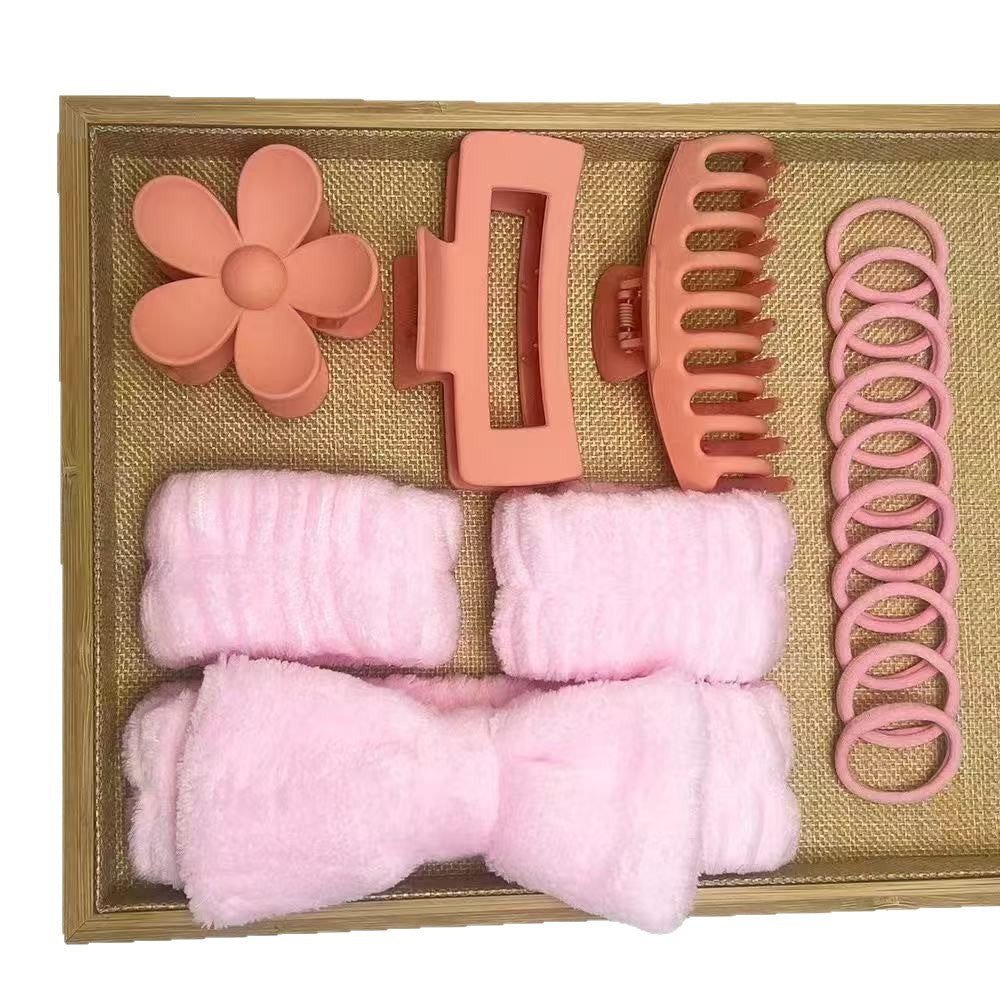 Cross-border Hot Soft Hair Band Headwear Bow Wash with Multi-color Large Grab Clip Elastic Hair Ring 16-piece Set - image 5