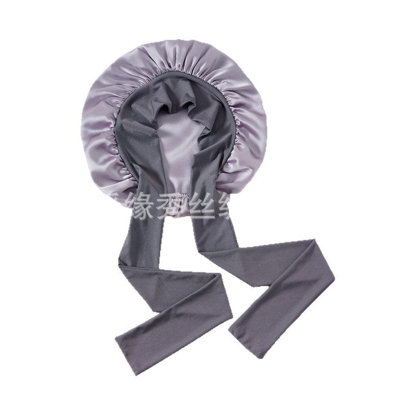 New Product 100 Mulberry Silk Plain Crepe Satin Smooth Hair Care Lace Adjustable Elastic Elastic Double Layer Silk Nightcap for Women - image 5