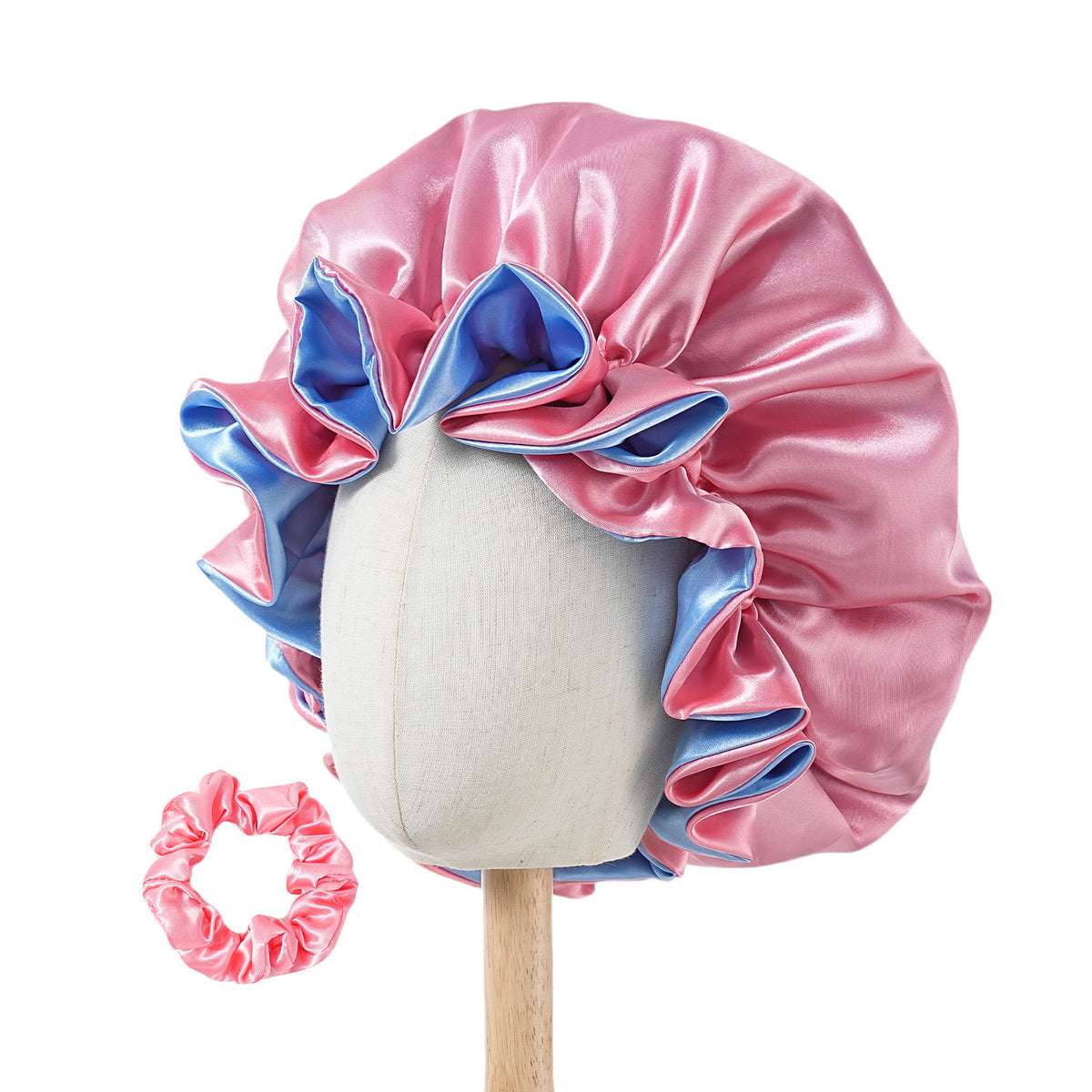 Cross-Border Best-Selling Satin Silk Nightcap Women's Double-Layer Large Lace Satin Hat Men's Curly Hair Pullover Hat with Wide Brim - image 5