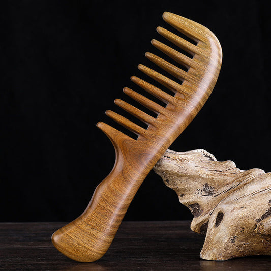 Green Sandalwood Wide-Tooth Curly Hair Comb for Women, Peach Wood Sandalwood Comb for Home Use, Massage, Sparse Teeth, Hair Loss, Long Hair Care - image 2