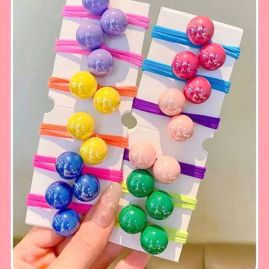 Korean Style Girls' Candy-Colored High-Quality Long Rubber Band Hair Band Round Ball Princess Style Ponytail Does Not Hurt the Hair Colorful New Style - image 2