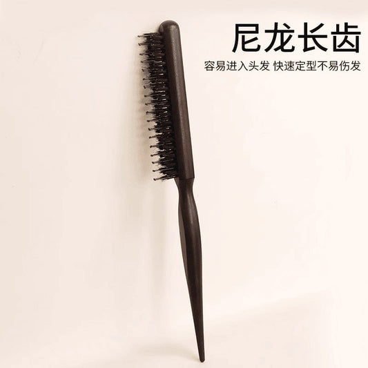 Boar Bristle Narrow Tooth Comb Hairdressing Three-Row Hair Comb Fluffy Styling Long Handle Makeup Pointed Tail Curly Hair Comb - image 2