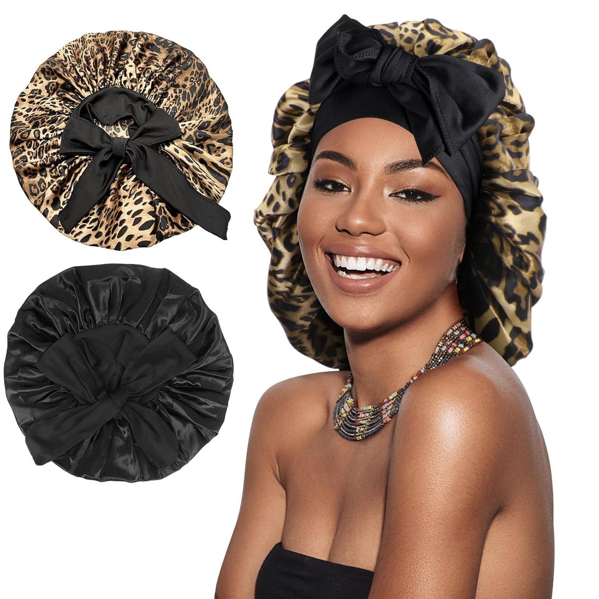 Women's Single-Layer Elastic Lace-Up Satin Sleep Cap Hair Care Satin Silk Cap Hair Care Cap Stain Bonnet - image 1