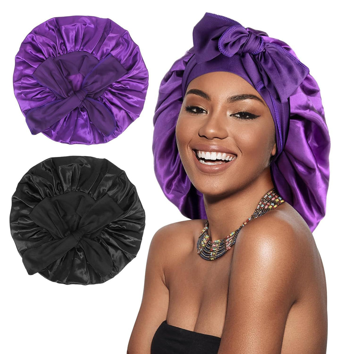 Women's Single-Layer Elastic Lace-Up Satin Sleep Cap Hair Care Satin Silk Cap Hair Care Cap Stain Bonnet - image 2