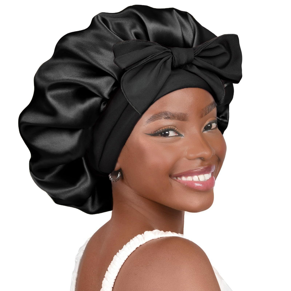 Women's Single-Layer Elastic Lace-Up Satin Sleep Cap Hair Care Satin Silk Cap Hair Care Cap Stain Bonnet - image 4