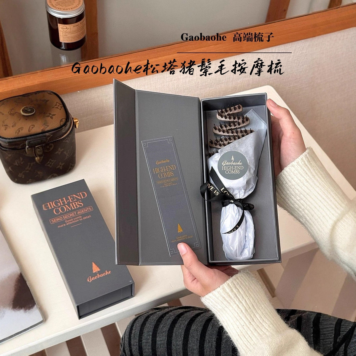 Gaobaohe Pine Cone Boar Bristle Massage Comb Hair Care Comb Volumizing Anti-Static Hair Styling Comb Portable Ribbed Comb - image 1