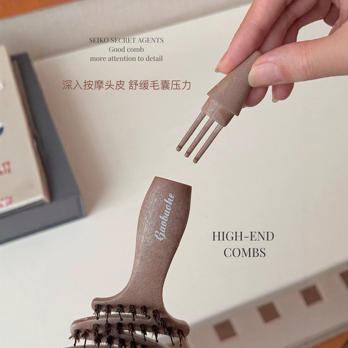 Gaobaohe Pine Cone Boar Bristle Massage Comb Hair Care Comb Volumizing Anti-Static Hair Styling Comb Portable Ribbed Comb - image 3