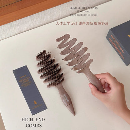 Gaobaohe Pine Cone Boar Bristle Massage Comb Hair Care Comb Volumizing Anti-Static Hair Styling Comb Portable Ribbed Comb - image 4