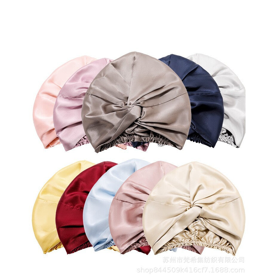 Double-Layer Silk Sleep Cap 100% Mulberry Silk Twist Cross Hat Silk Hair Care Headscarf Postpartum Cap Cross-Border Foreign Trade Asia - image 2