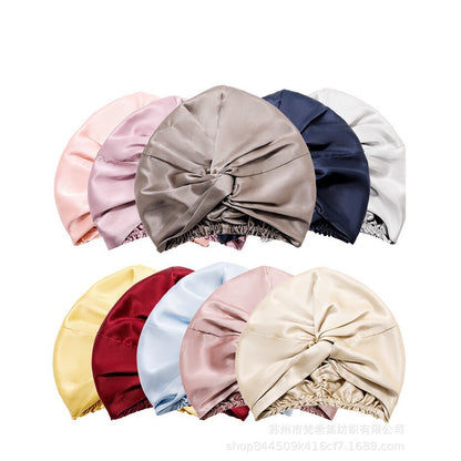 Double-Layer Silk Sleep Cap 100% Mulberry Silk Twist Cross Hat Silk Hair Care Headscarf Postpartum Cap Cross-Border Foreign Trade Asia - image 2
