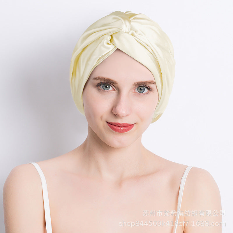 Double-Layer Silk Sleep Cap 100% Mulberry Silk Twist Cross Hat Silk Hair Care Headscarf Postpartum Cap Cross-Border Foreign Trade Asia - image 3