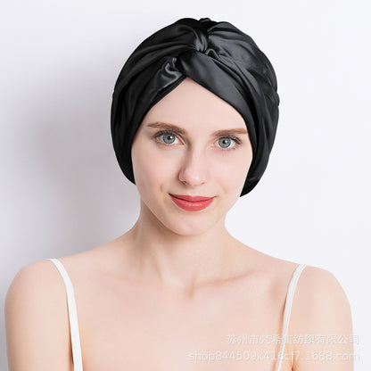 Double-Layer Silk Sleep Cap 100% Mulberry Silk Twist Cross Hat Silk Hair Care Headscarf Postpartum Cap Cross-Border Foreign Trade Asia - image 4