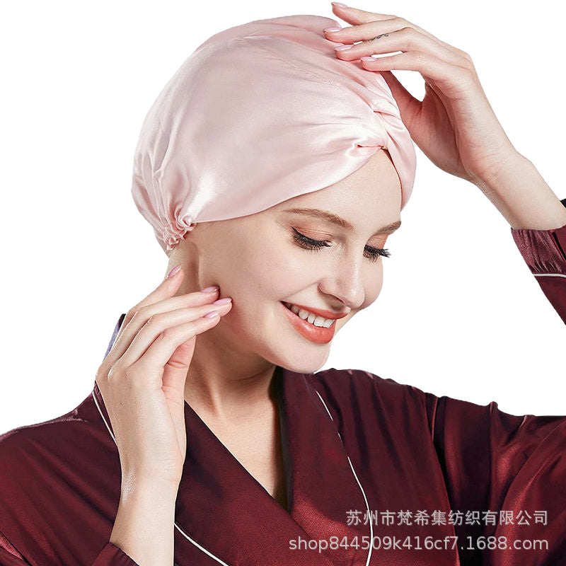 Double-Layer Silk Sleep Cap 100% Mulberry Silk Twist Cross Hat Silk Hair Care Headscarf Postpartum Cap Cross-Border Foreign Trade Asia - image 5