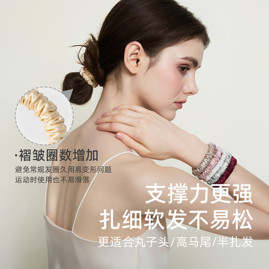 Mingjian 30mm Silk Hair Tie Seamless One-Piece Scrunchie 100% Mulberry Silk Small Hair Rope Hair Accessory - image 2
