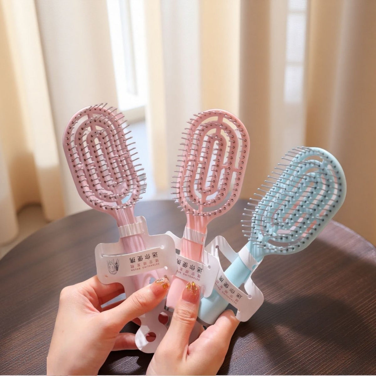 Portable Hollow-Out Bone Comb Macaron Fluffy High-Top Curly Hair Styling Massage Ribbed Air Cushion Comb Vertical Hollow-Out Design - image 1