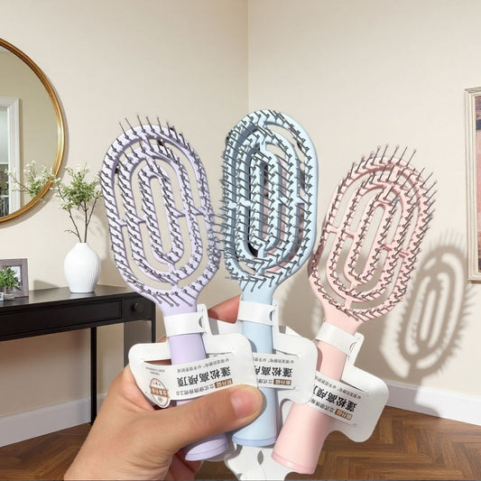 Portable Hollow-Out Bone Comb Macaron Fluffy High-Top Curly Hair Styling Massage Ribbed Air Cushion Comb Vertical Hollow-Out Design - image 2