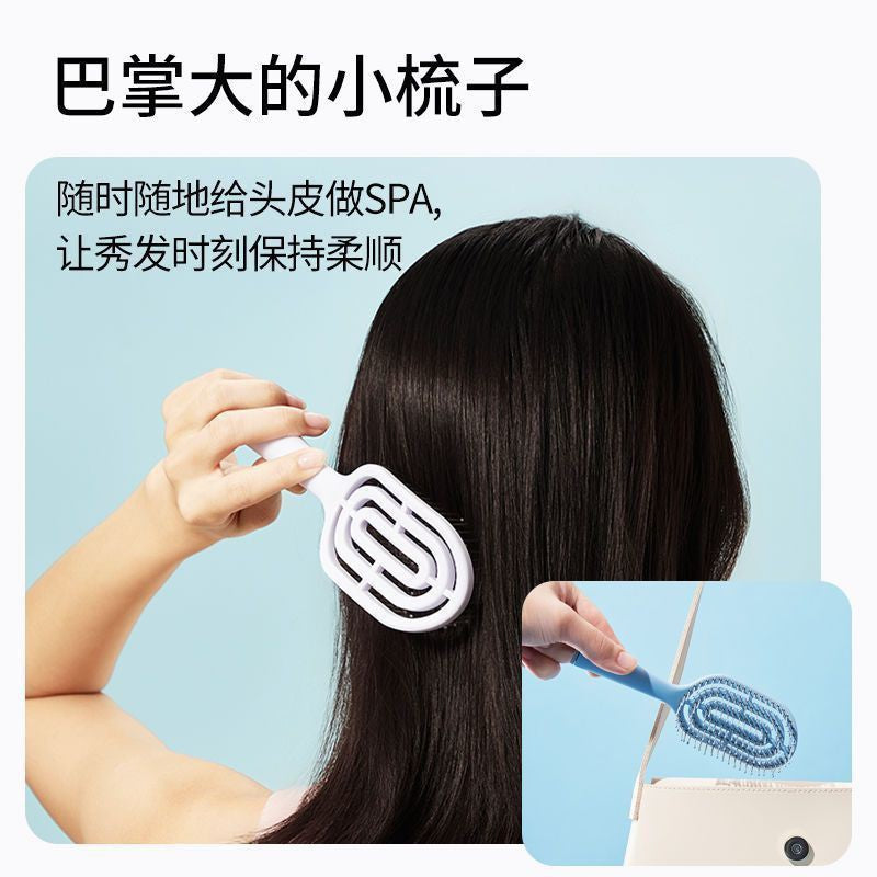 Portable Hollow-Out Bone Comb Macaron Fluffy High-Top Curly Hair Styling Massage Ribbed Air Cushion Comb Vertical Hollow-Out Design - image 3