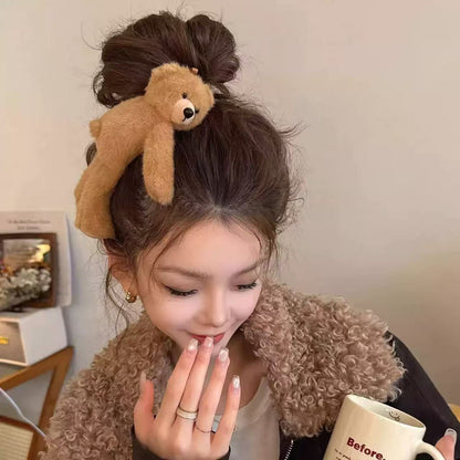 Cute Lying Bear Hair Clip for Women 2026 New High-End Plush Bb Clip Side Bangs Clip Hairpin Top Clip Hair Accessory - image 3