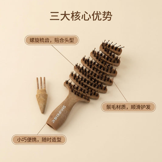 Shufei Pinecone Boar Bristle Hair Care Comb for Volumizing and Curling, Massage Head Smoothing Comb, Hair Nourishing Comb - image 1
