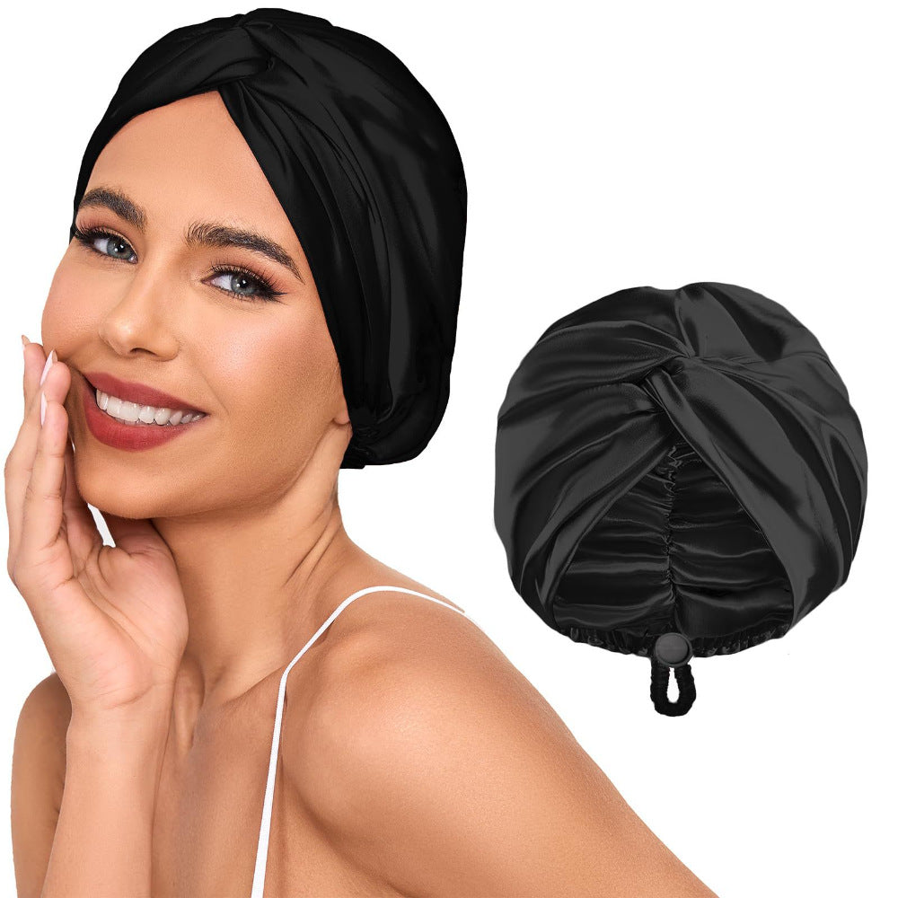 Cross-Border Double-Layer Adjustable Satin Imitation Silk Hair Care Cap, Satin Makeup Cap, Satin Twist Knot Sleep Cap - image 3