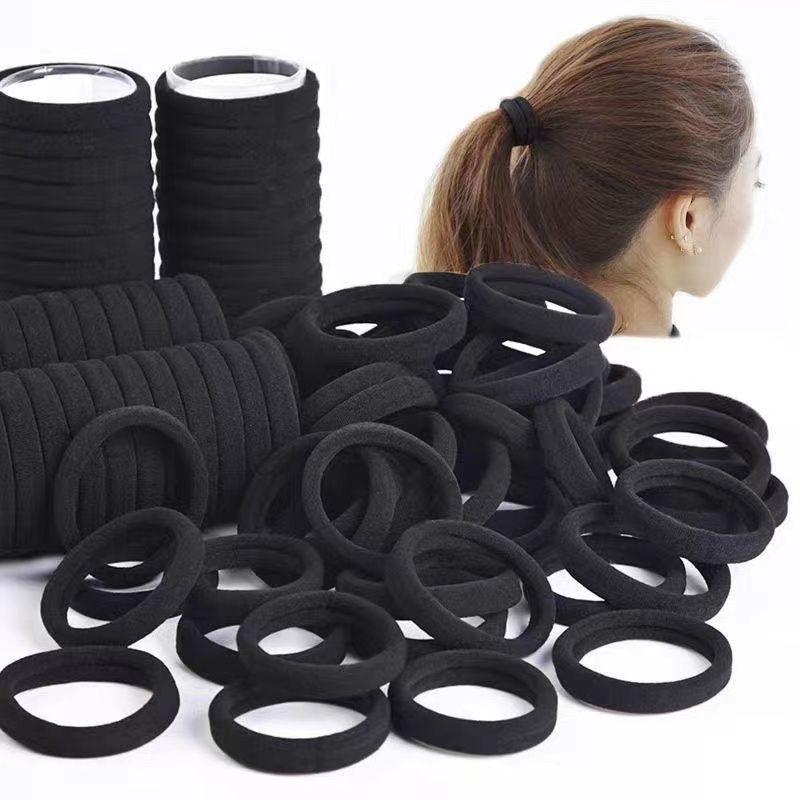 4cm Black High-Elastic Hair Tie, Seamless Towel Hair Rope, Ponytail Rubber Band, Women's Thick and Durable Hair Accessory - image 1