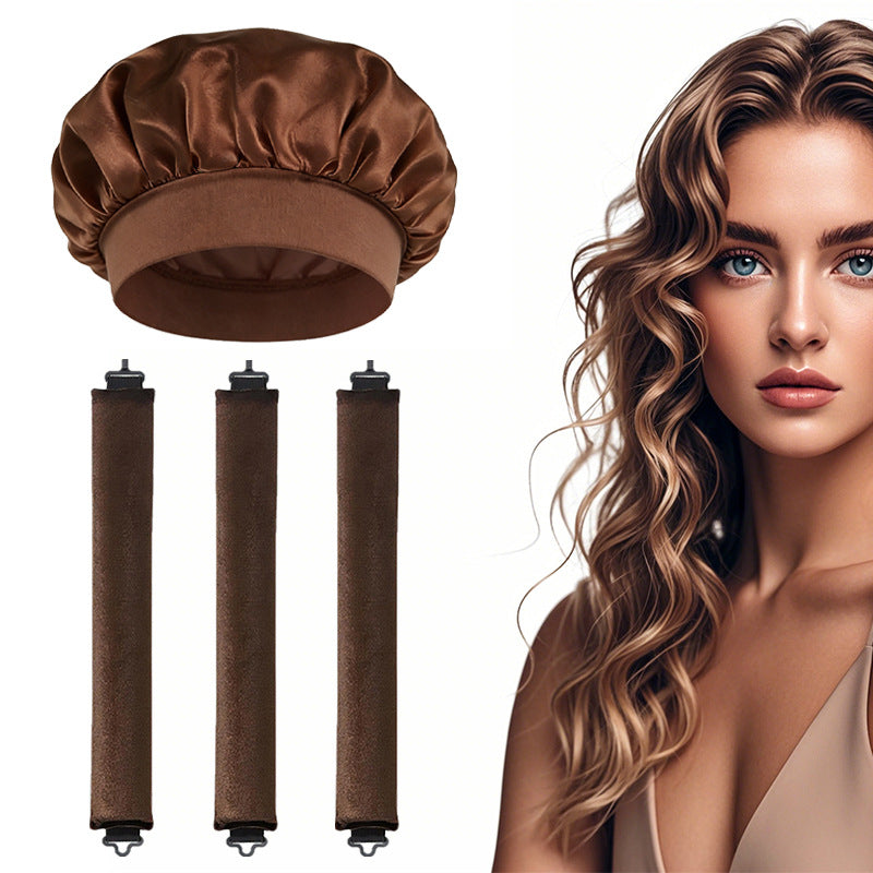 No-heat curling rod set, lazy sleep curler, large wave satin sleep cap, hair care curling tool, cross-border model - image 1