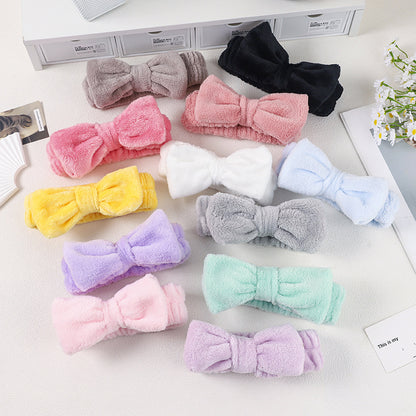 Cross-Border Solid Color Coral Velvet Bow Hairband for Women, Elastic Headband for Washing Face, Plush Absorbent Headband, Simple Hair Accessory - image 1