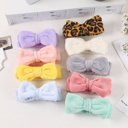 Cross-Border Solid Color Coral Velvet Bow Hairband for Women, Elastic Headband for Washing Face, Plush Absorbent Headband, Simple Hair Accessory - image 2