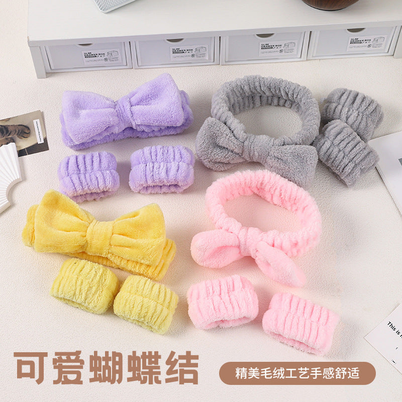 Cross-Border Solid Color Coral Velvet Bow Hairband for Women, Elastic Headband for Washing Face, Plush Absorbent Headband, Simple Hair Accessory - image 3