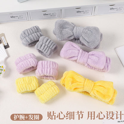 Cross-Border Solid Color Coral Velvet Bow Hairband for Women, Elastic Headband for Washing Face, Plush Absorbent Headband, Simple Hair Accessory - image 4
