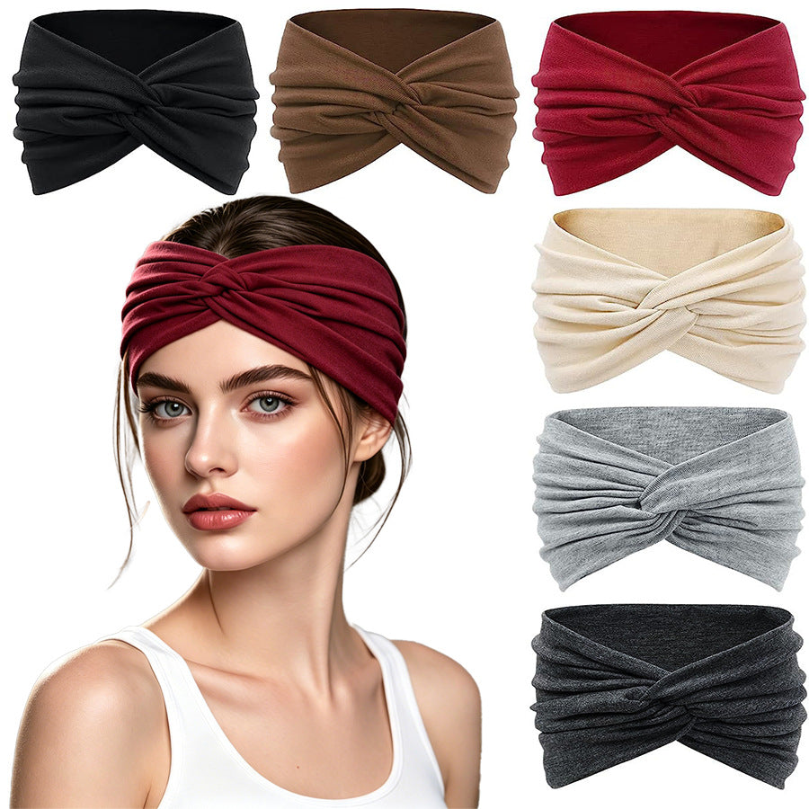European and American New Style Ultra-Wide Women's Hairband, Elastic Cross Hair Accessory, Yoga Running Sports Sweat-Absorbing Forehead Protector Hairband - image 1