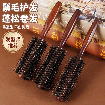 Hemuk Wood Boar Bristle Hair Care Curling Comb for Salon and Home Use, Volumizing Styling Roller Comb, Solid Wood Smoothing and Cleaning Hair Comb - image 1
