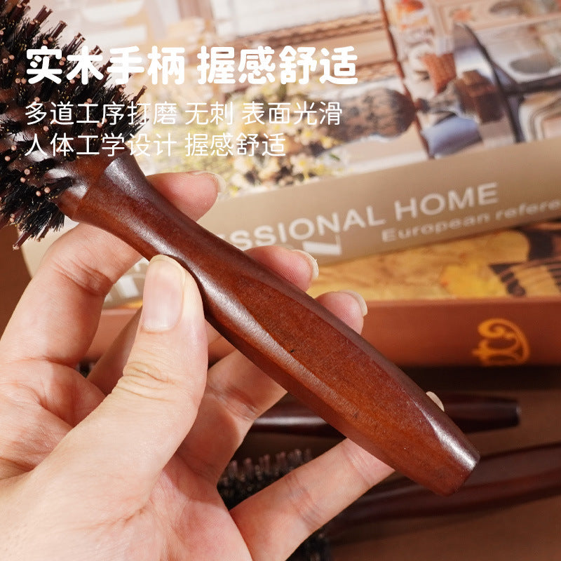 Hemuk Wood Boar Bristle Hair Care Curling Comb for Salon and Home Use, Volumizing Styling Roller Comb, Solid Wood Smoothing and Cleaning Hair Comb - image 2