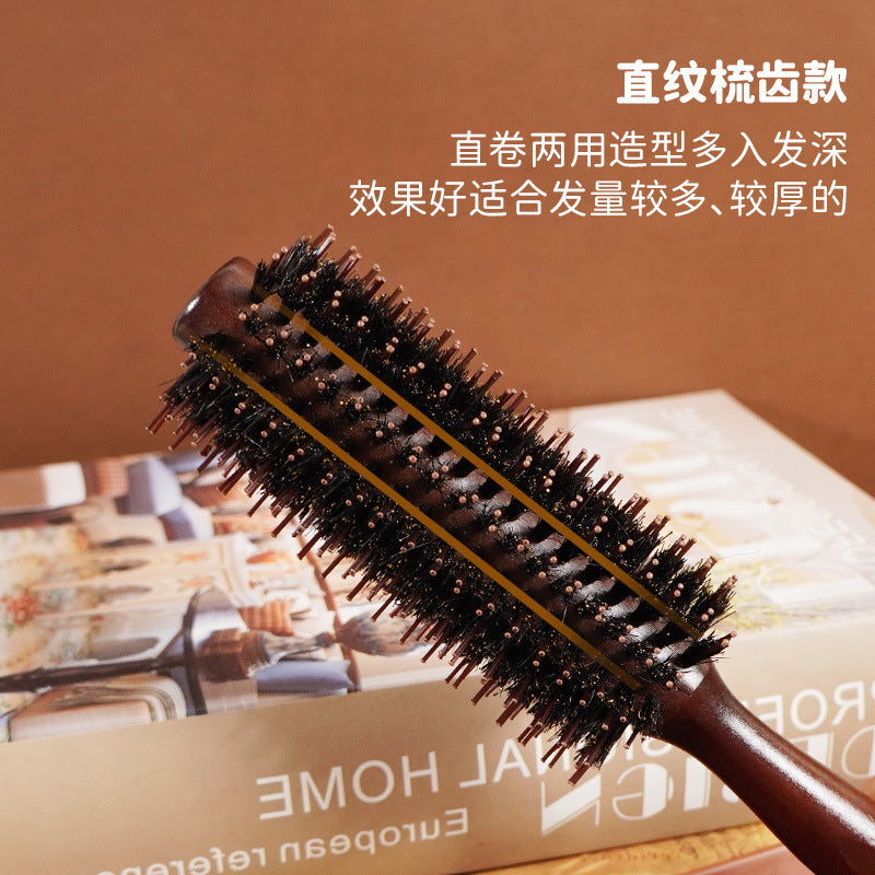 Hemuk Wood Boar Bristle Hair Care Curling Comb for Salon and Home Use, Volumizing Styling Roller Comb, Solid Wood Smoothing and Cleaning Hair Comb - image 3