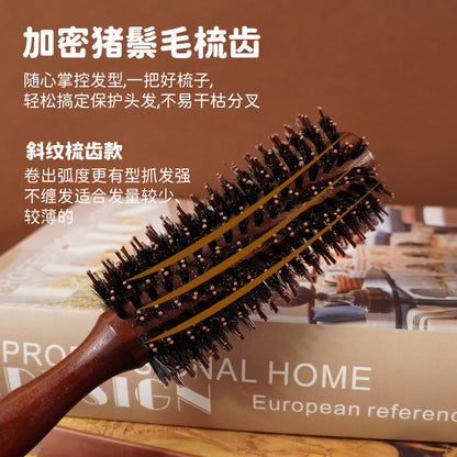Hemuk Wood Boar Bristle Hair Care Curling Comb for Salon and Home Use, Volumizing Styling Roller Comb, Solid Wood Smoothing and Cleaning Hair Comb - image 4